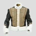 Prussian Hussars Pelisse leather Jacket with white Fur