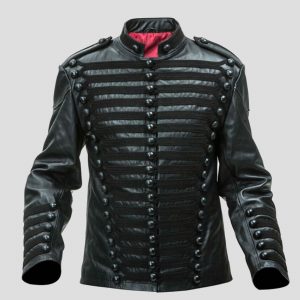Sleek Leather Hussars Jacket: Classic Style with Black Frogging