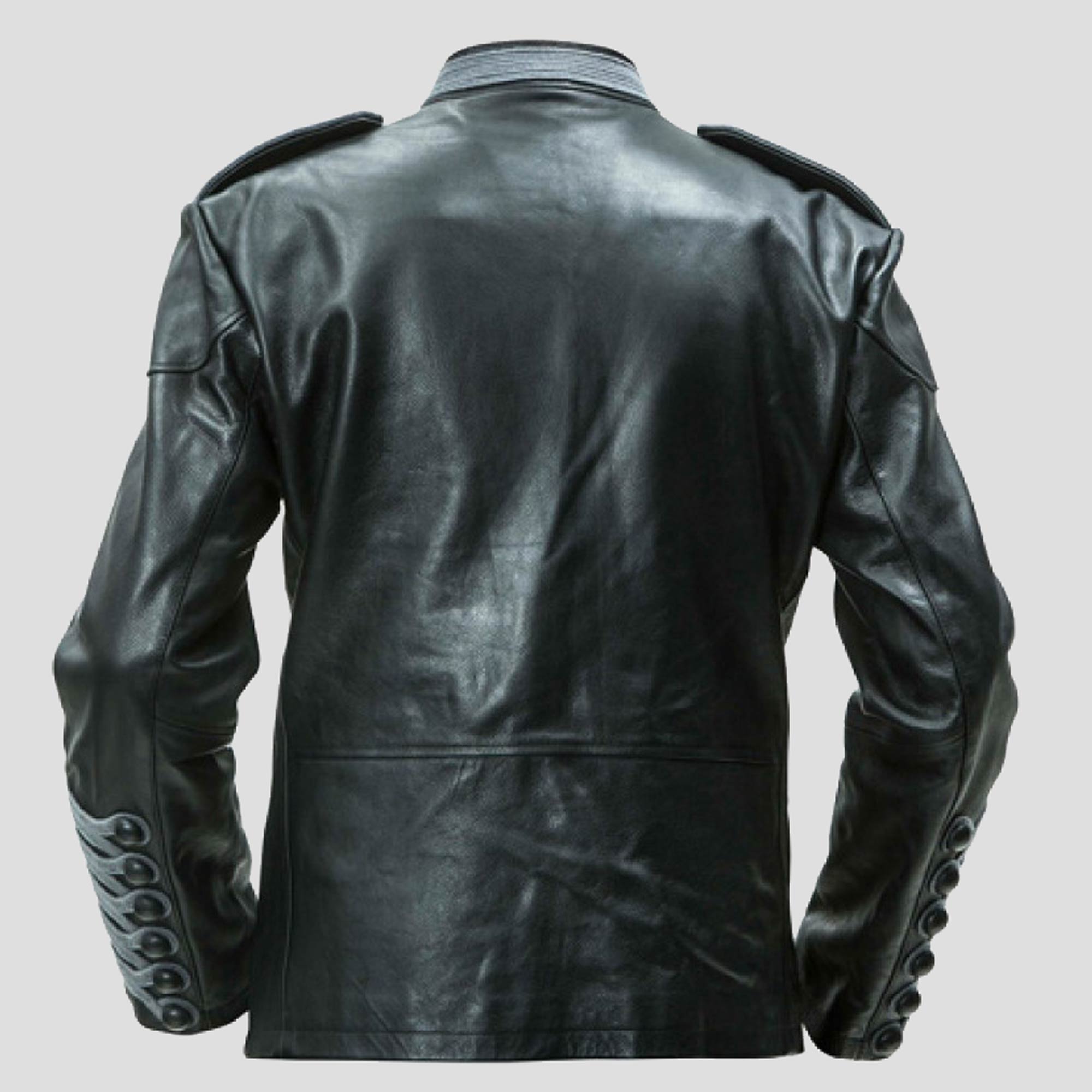 Sleek Leather Hussars Jacket: Contemporary Style with Grey Frogging