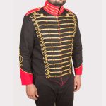 Black Cotton Coat Golden Russian Braid