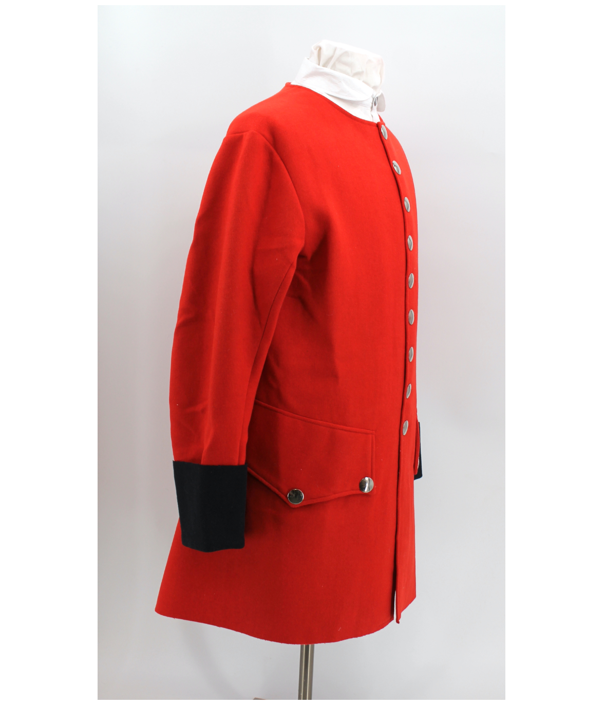 Colonial Elegance Revived: Red Wool Sleeved Waistcoat with Blue Cuffs for Historical Enthusiasts