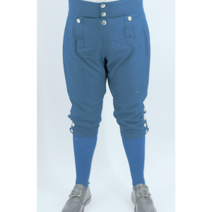 Step into History: French Blue Wool Colonial Knee Breeches - Perfect for Rev War Reenactments