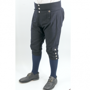 Timeless Colonial Elegance: Dark Blue Wool Colonial Knee Breeches - A Must-Have for Rev War and Reenactment