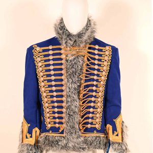 19th Century Dolman Blue Coat with Gold Braiding and Fur Cuffs