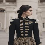 Black Feather-Embroidered Military women's hussar Jacket