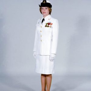 1984 CPO Full Dress White Navy Women's Uniform, 1980s historical uniform style