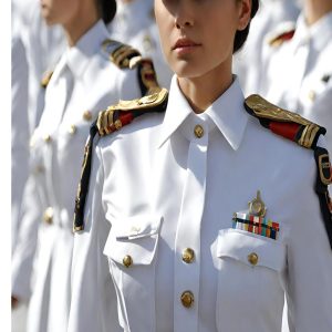 Ceremonial White Uniform: Female Officer, Professional Attire, Regal Military Ceremony