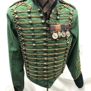 Green Distressed Hussar Military Jacket Front Antique Braid Jacket