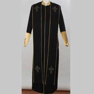 Men's Tall Mandarin Collar Black/Gold Church Cross Robe