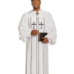 Men's Pulpit Robe Cleric White Wonder Crepe with black piping