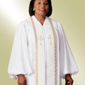 Women's Clergy Robe White Wonder Crepe with cuff sleeves