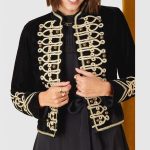 New Black Velvet & Silver Braid Military Jacket