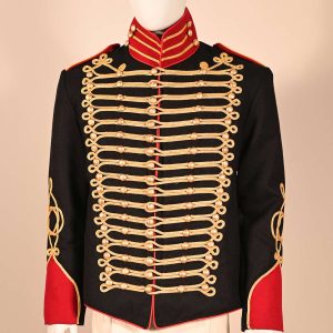 Dolman black wool coat with Gold Braiding Cuffs