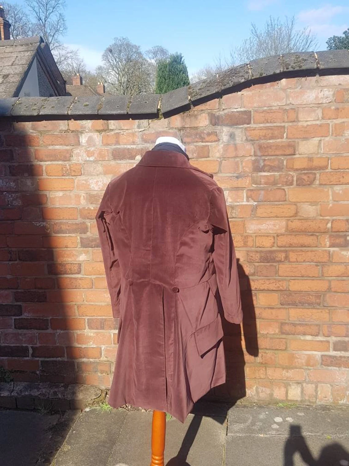 4th doctors brown burgundy velvet men's frock coat