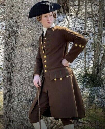 New 18th Century Gentleman's Dark Brown Wool Frock Coat